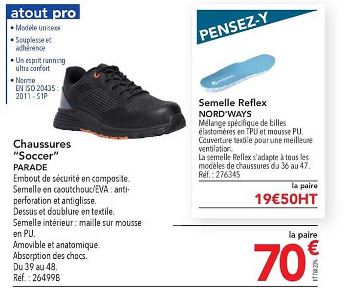 chaussures "soccer" parade, semelle reflex nord'ways