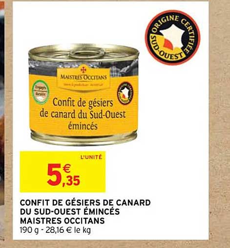 confit de gésiers de canard du sud-ouest émincés maistres occitans