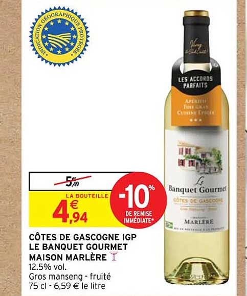 côtes de gascogne igp le banquet gourmet maison marlère