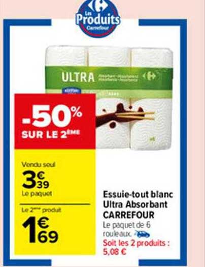 essuie-tout blanc ultra absorbant carrefour