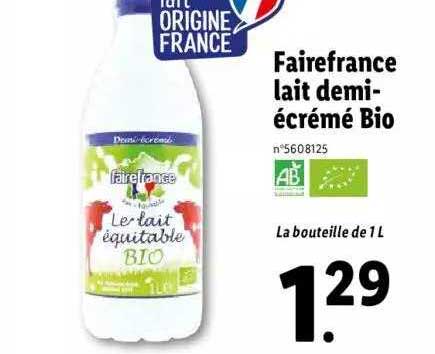 fairefrance lait demi-écrémé bio
