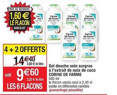 gel douche soin surgras à l'extrait de noix de coco corine de farme