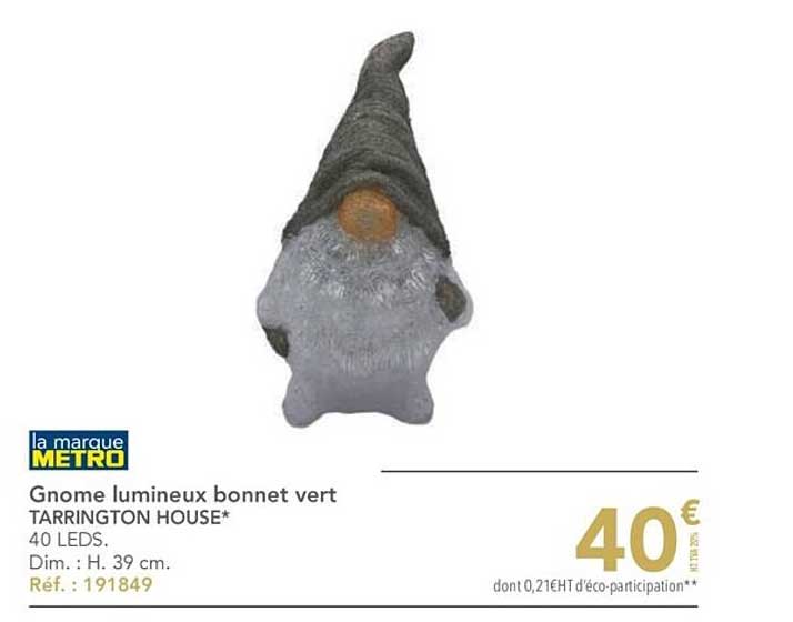 gnome lumineux bonnet vert tarrington house