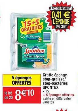 gratte éponge stop-graisse-stop-bactéries spontex