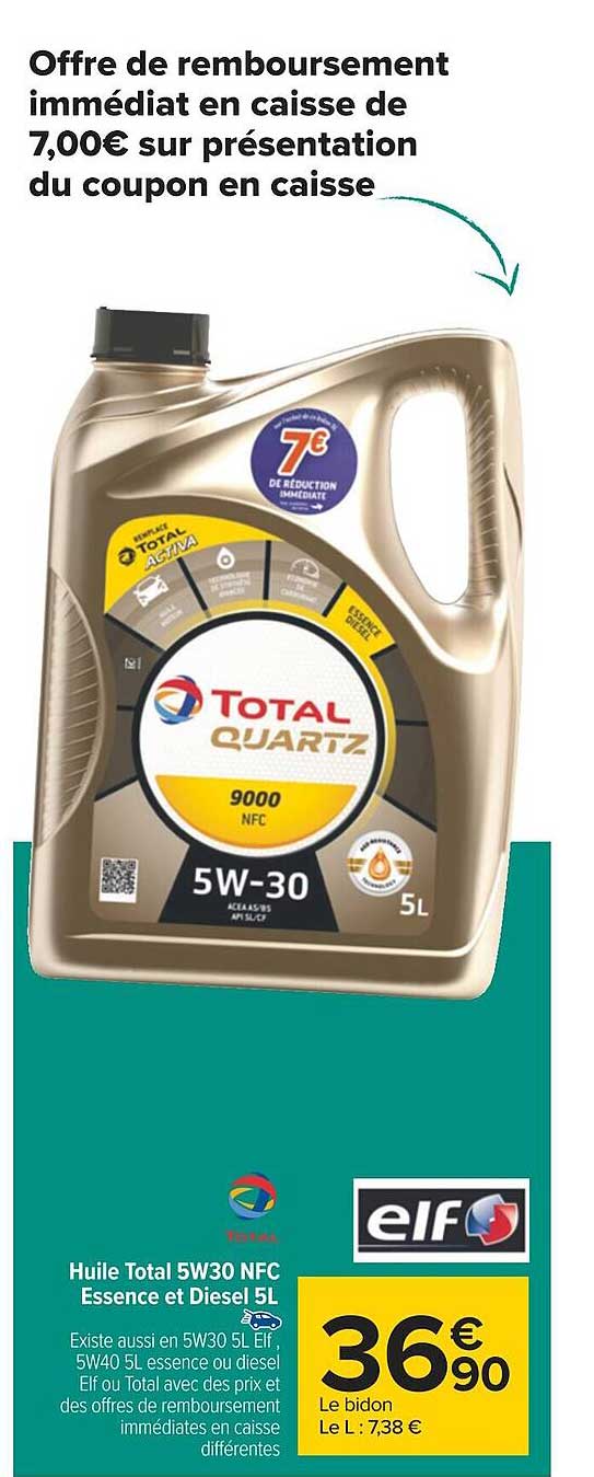 huile total sw30 nfc essence et diesel 5 l