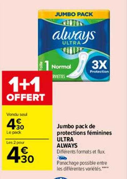 jumbo pack de protections féminines ultra always