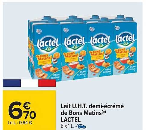 lait u.h.t. demi-écrémé de bons matins lactel