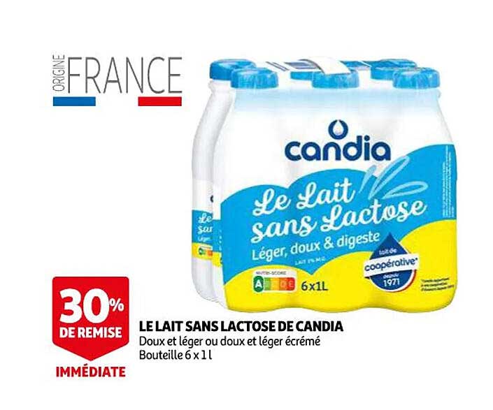 le lait sans lactose de candia