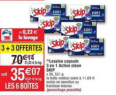 Lessive Capsule 3 En 1 Active Clean Skip
