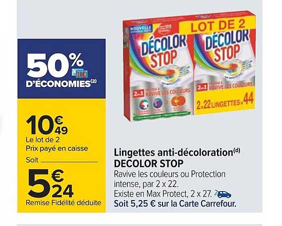 lingettes anti-décoloration décolor stop