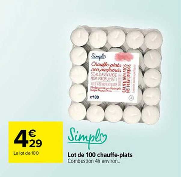 lot de 100 chauffe-plats simpl