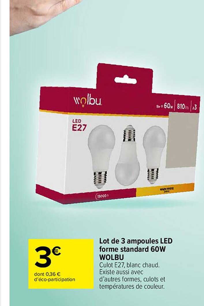 Lot De 3 Ampoules Led Forme Standard 60 W Wolbu