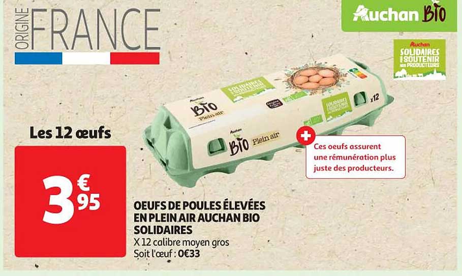 oeufs de poules élevées en plein air auchan bio solidaires