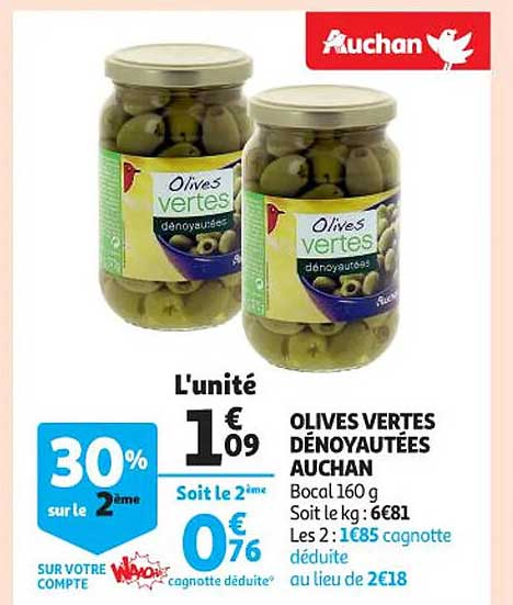 Olives Vertes Dénoyautées Auchan