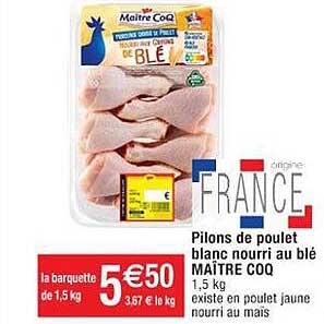 pilons de poulet blanc nourri au blé maître coq