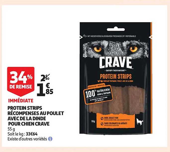 protein strips récompenses au poulet avec de la dinde pour chien crave