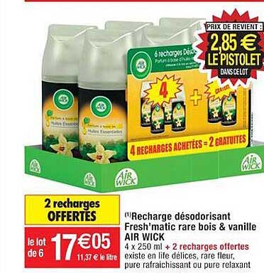 recharges désodorisant fresh'matic rare bois & vanille air wick