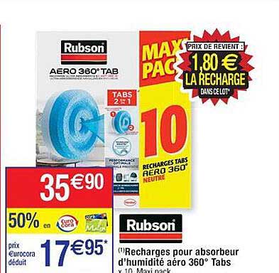 recharges pour absorbeur d'humidité aéro 360° tabs rubson