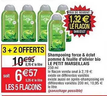 shampooing force & éclat pomme & feuille d'olivier bio le petit marseillais