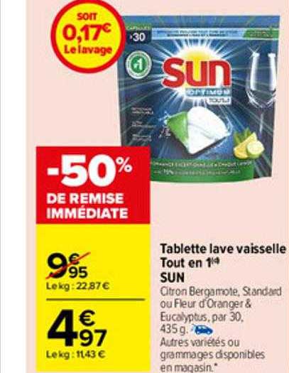 tablette lave vaisselle tout en 1 sun