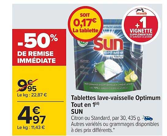 tablettes lave-vaisselle optimum tout en 1 sun
