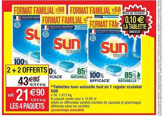 tablettes lave-vaisselle tout en 1 regular ecolabel sun