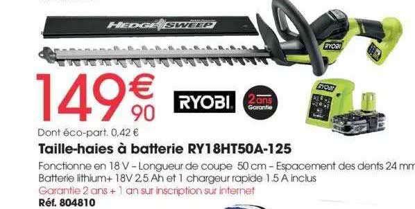 Taille-haies à Batterie Ry18ht50a-125 Ryobi