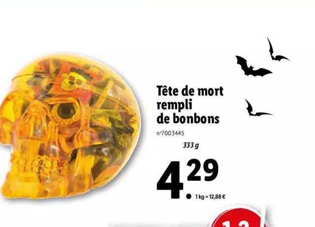 tête de mort rempli de bonbons