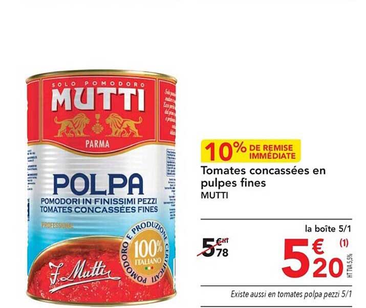 tomates concassées en pulpes fines mutti