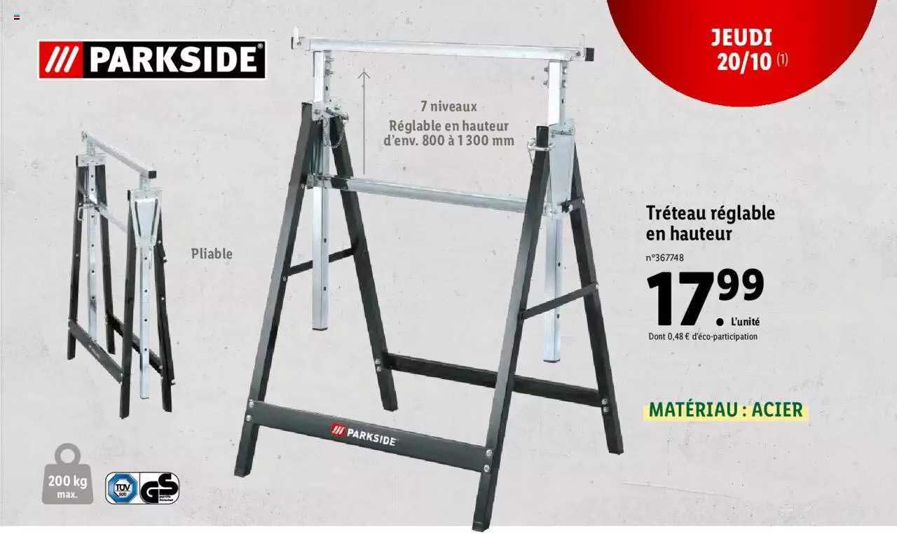tréteau réglable en hauteur parkside