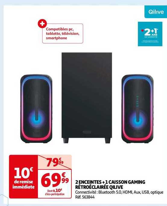 2 enceintes + 1 caison gaming rétroéclairée qilive