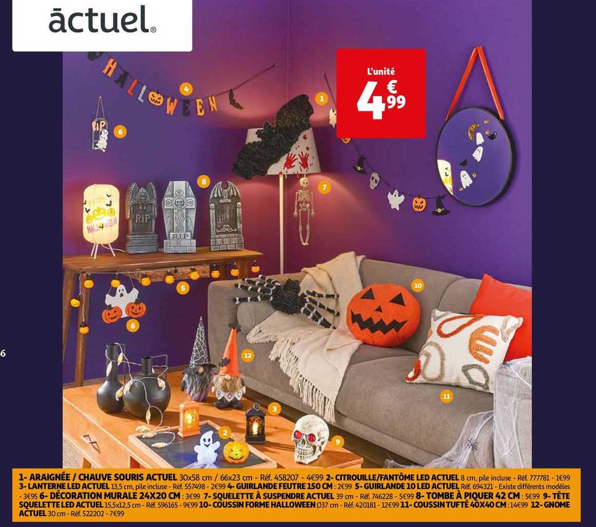 araignée/chauve souris actuel, citrouille/fantôme led actuel, lanterne led actuel, guirlande feutre 150 cm, décoration murale 24 x 20 cm, squelette suspendre actuel, tombe à piquer 42 cm