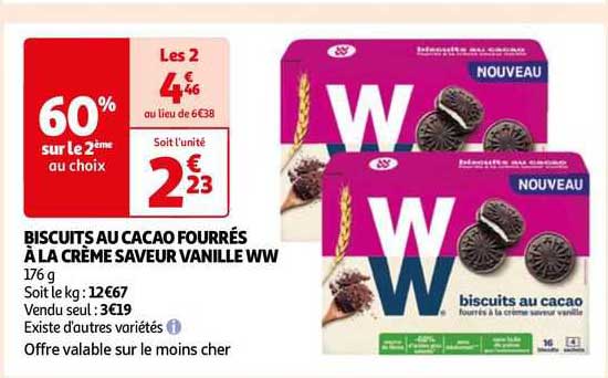 Biscuits Au Cacao Fourrés à La Crème Saveur Vanille Ww