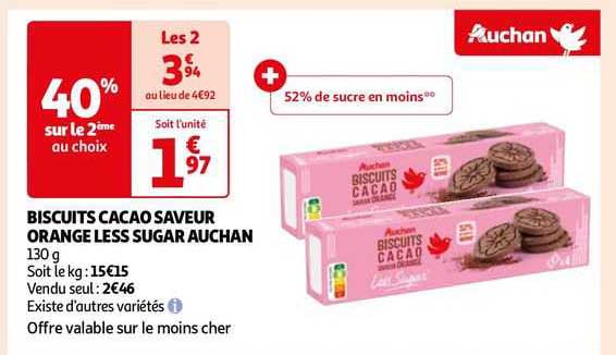 biscuits cacao saveur orange less sugar auchan