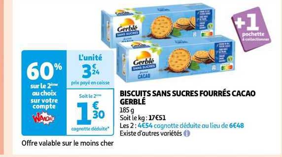 Biscuits Sans Sucres Fourrés Cacao Gerblé
