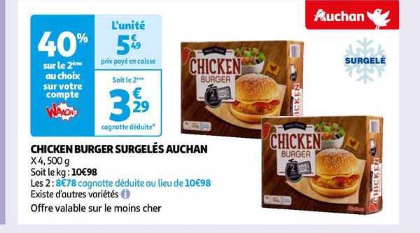 chicken burger surgelés auchan