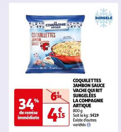 coquillettes jambon sauce vache qui rit surgelées la compagnie artique