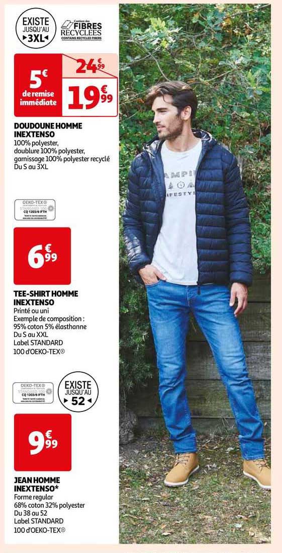 doudoune homme inextenso, tee-shirt homme inextenso, jean homme inextenso