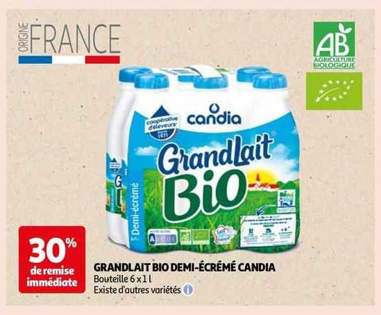 grand lait bio demi-écrémé candia