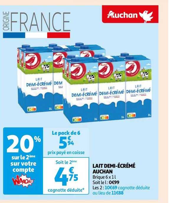 lait demi-écrémé auchan