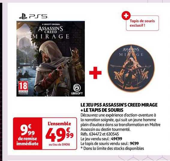le jeu ps5 assassin's creed mirage + le tapis de souris