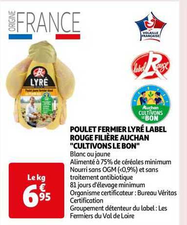 poulet fermier lyré label rouge filière auchan "cultivons le bon"