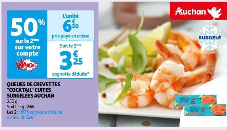 Queues De Crevettes "cocktail" Cuites Surgelées Auchan