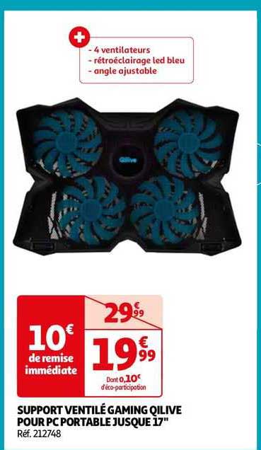 support ventilé gaming qilive pour pc portable jusque 17"