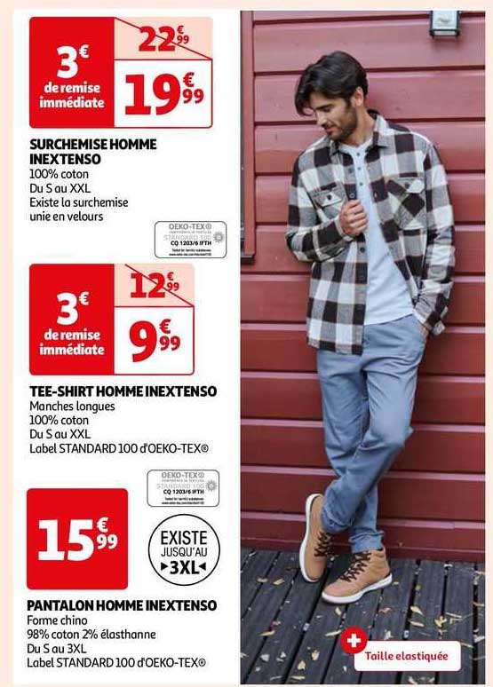surchemise homme inextenso, tee-shirt homme inextenso, pantalon homme inextenso