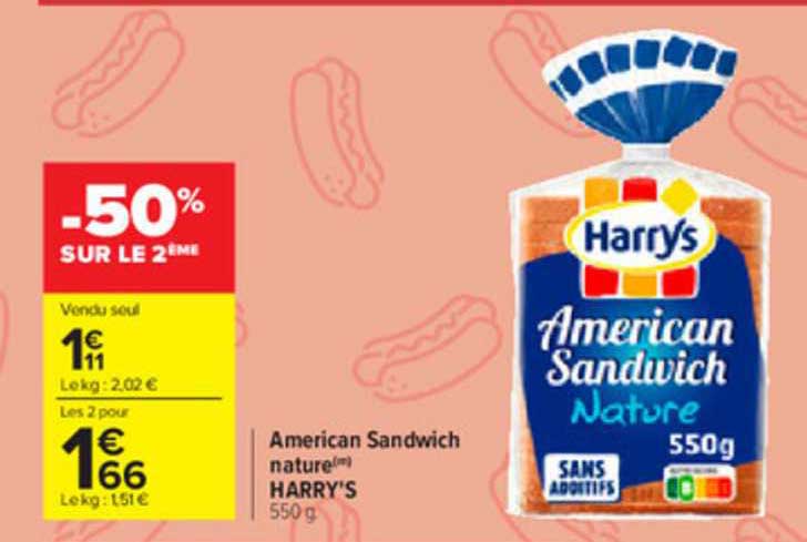 American Sandwich Nature Harry's -50% Sur Le 2ème