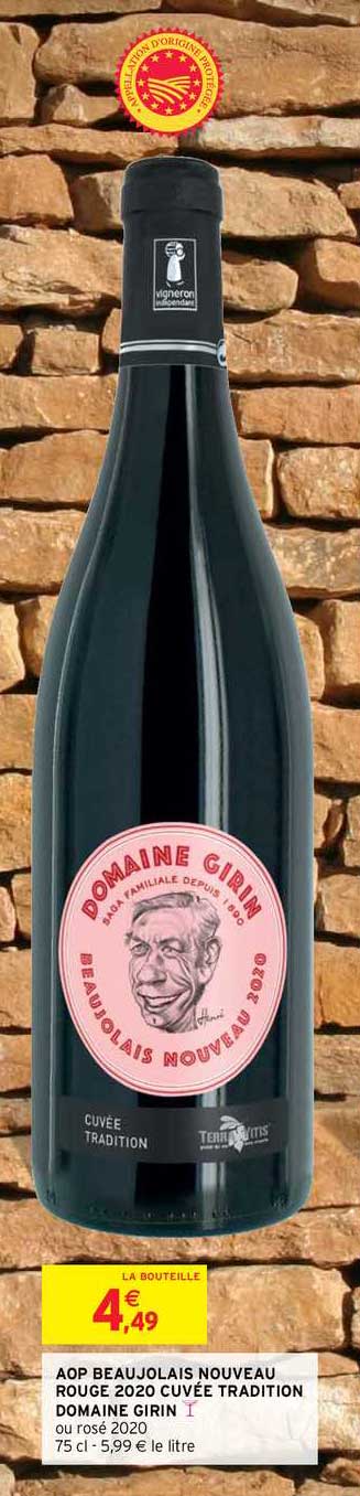 aop beaujolais nouveau rouge 2020 cuvée tradition domaine girin