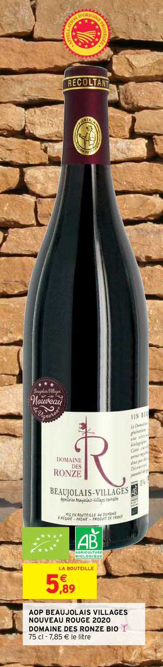 aop beaujolais villages nouveau rouge 2020 domaine des ronze bio