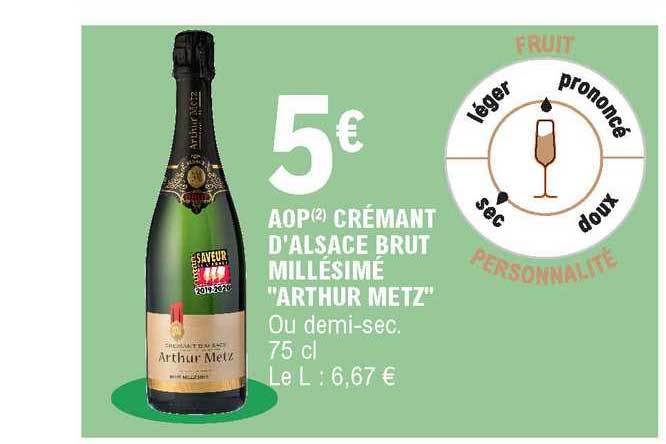 aop crémant d'alsace brut millésimé arthur metz