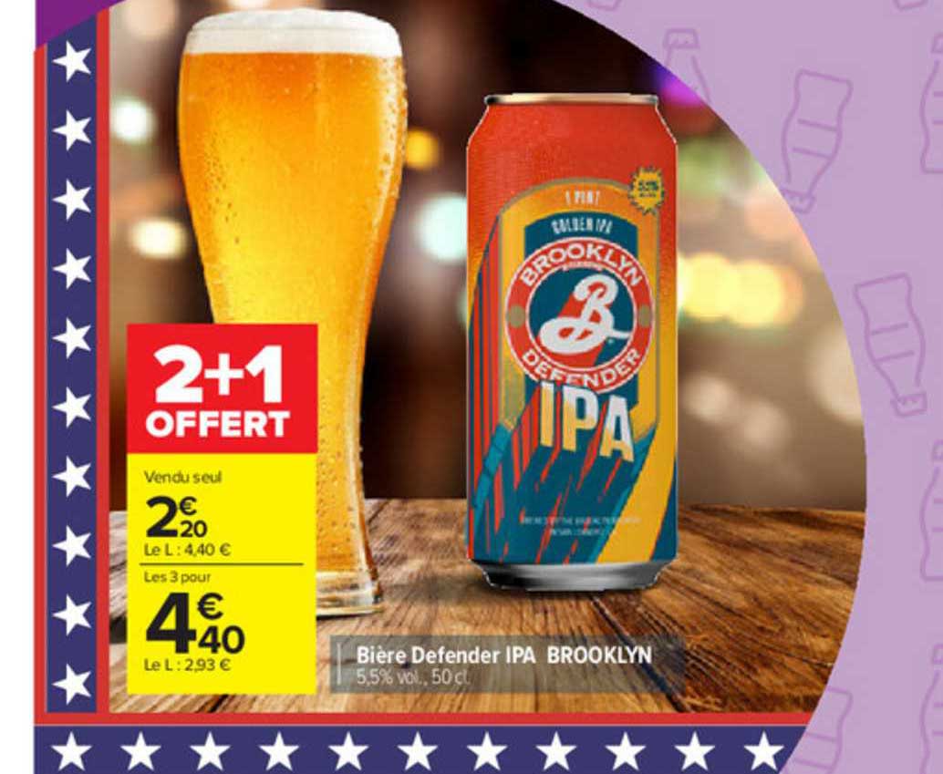 bière defender ipa brooklyn 2+1 offert